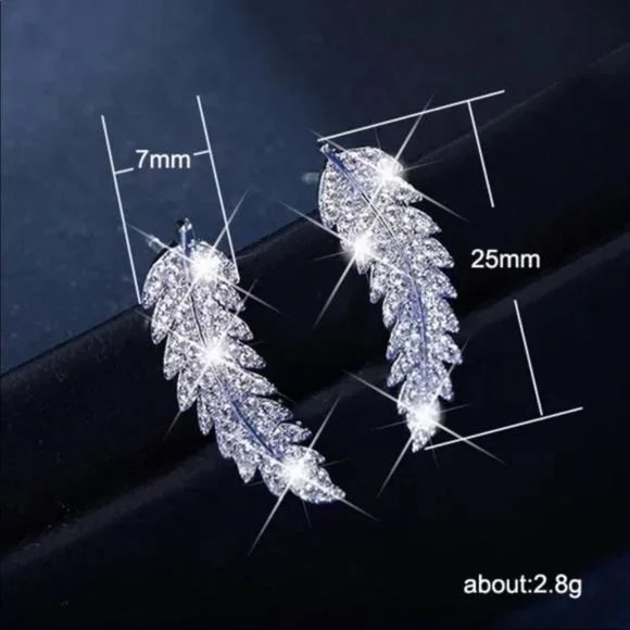 NEW DIAMOND 925 STERLING SILVER LEAF EARRINGS - Picture 3 of 5
